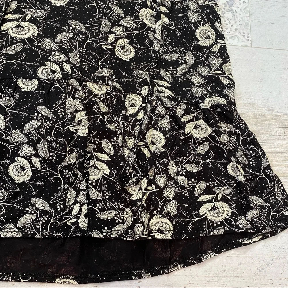 J. Crew Black and White Floral Print V Neck Peplum Top